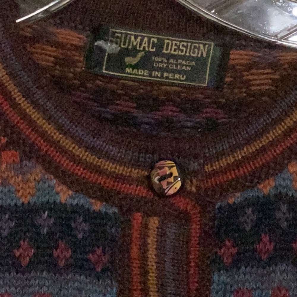 Brown and Orange Cardigan with Geometric Patterns